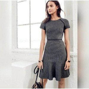 J Crew Black Grey Wool Checkered Flutter Dress Size 6.